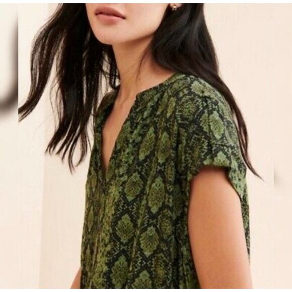 By Anthropologie Snakeskin Print Dress Casual Mini Dress Short Sleeve Shift - Picture 4 of 9